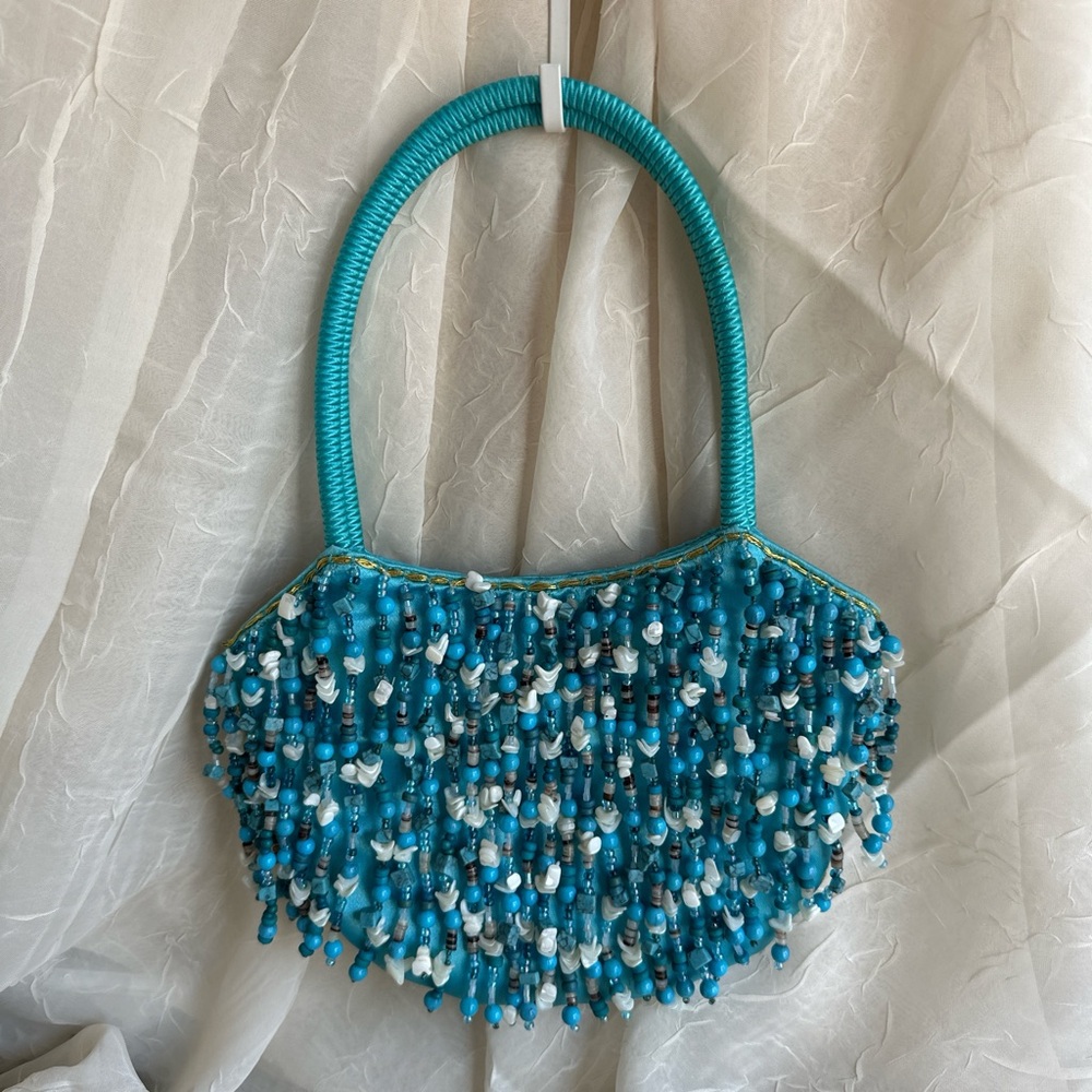 Blue shell mini purse bag